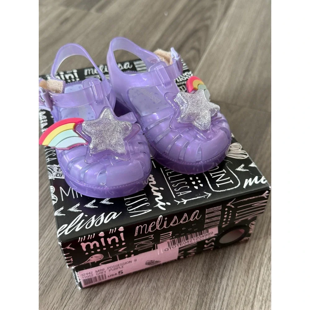 Mini Melissa Toddler Girls Sandal Size 5 Glitter Rainbow Star Possession II NIB